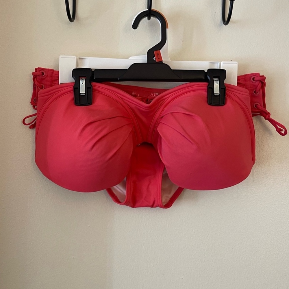 Bright pink lace up Victoria’s Secret swimsuit - 36DD/XL